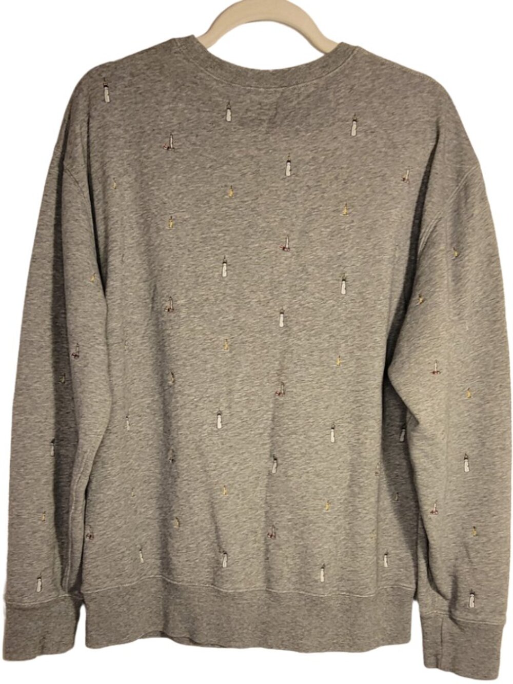 J. Crew Vintage Fleece Heather Gray Sweatshirt Embroidered Lighthouses Size L - Picture 4 of 7